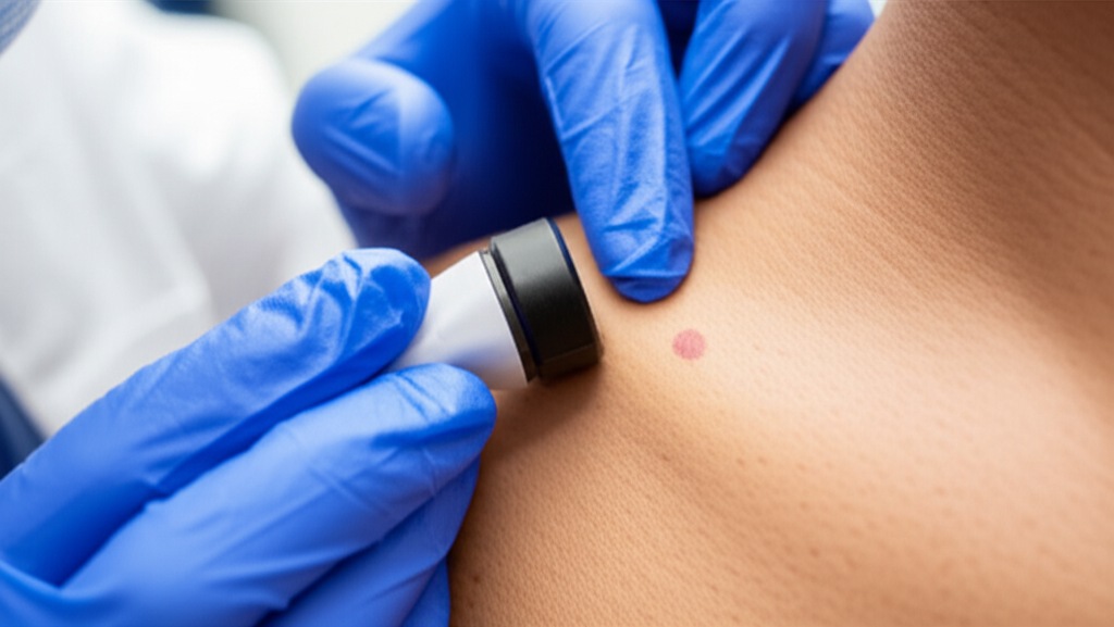 Dermatologist examining patient's skin